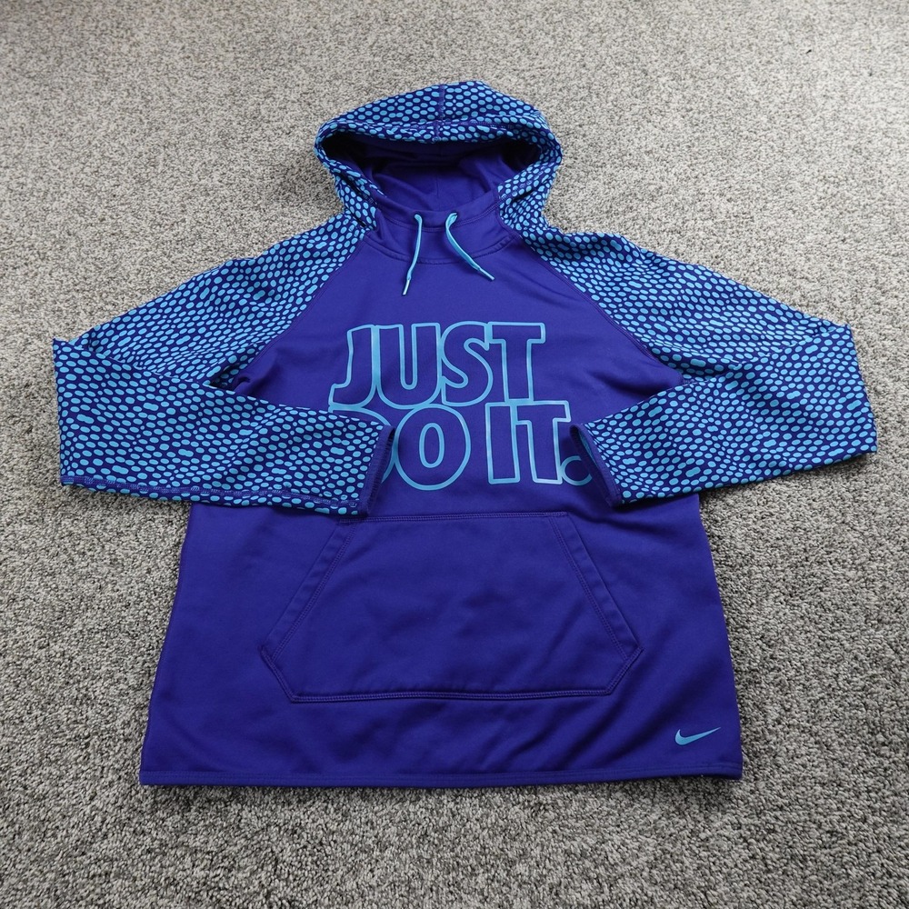 Nike Hoodie‎ Womens S Blue Therma FIT Just Do It Graphic Pullover Sweatshirt Gym